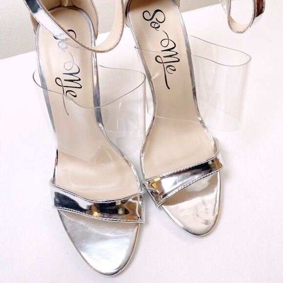 NWOT So Me Victoria Silver Clear Stiletto Heels 7 - Picture 3 of 5